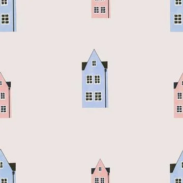 Seamless pattern multicolored houses. cute minimalistic children's house pattern Stock Illustration