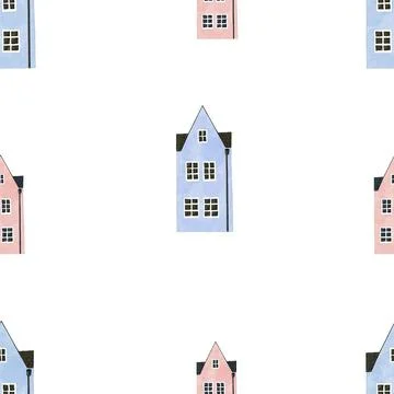 Seamless pattern multicolored houses. cute minimalistic children's house pattern Stock Illustration