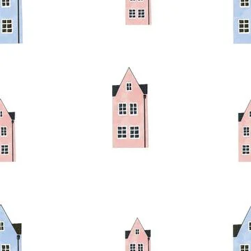 Seamless pattern multicolored houses. cute minimalistic children's house pattern Stock Illustration
