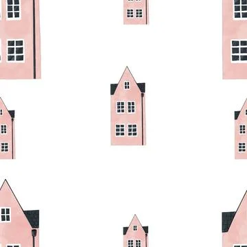 Seamless pattern multicolored houses. cute minimalistic children's house pattern Stock Illustration