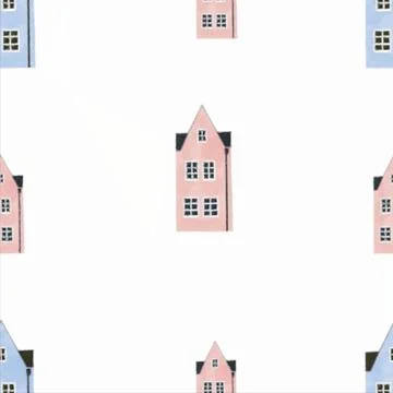 Seamless pattern multicolored houses. cute minimalistic children's house pattern Stock Illustration