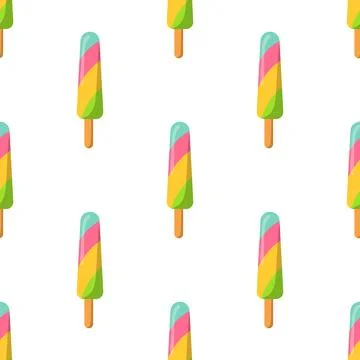 Seamless pattern of multicolored ice cream on a popsicle stick. vector illust Stock Illustration