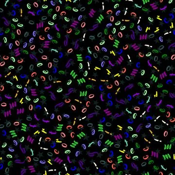 Seamless pattern with multicolored letters on a black background. Vector Stock Illustration