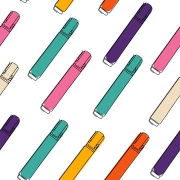 Seamless pattern of multicolored markers on a white background. The design of Stock Illustration