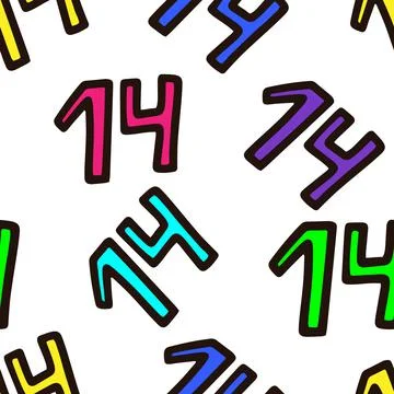 Seamless pattern with multicolored number 14 . Vector illustration Illustrazione stock
