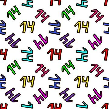 Seamless pattern with multicolored number 14 . Vector illustration Stockillustratie