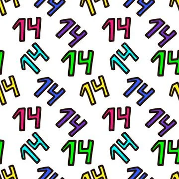 Seamless pattern with multicolored number 14 . Vector illustration Illustrazione stock