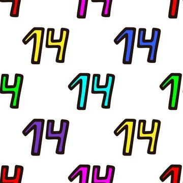 Seamless pattern with multicolored number 14 . Vector illustration Stockillustratie