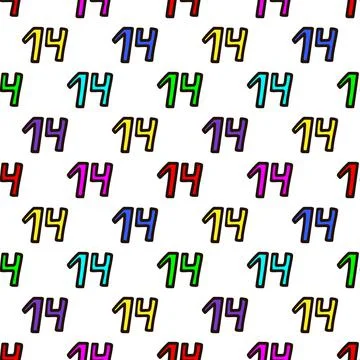 Seamless pattern with multicolored number 14 . Vector illustration Stockillustratie
