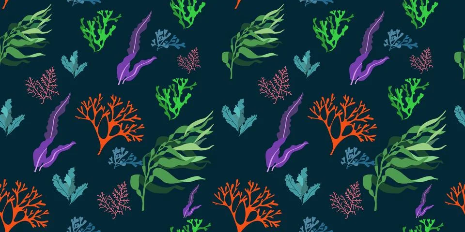 Seamless pattern, multicolored seaweed. Designs for textiles, wallpaper and p Stock Illustration