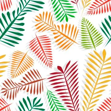 Seamless pattern of multicolored simple leaflets with gray shadow - golden au Stock Illustration