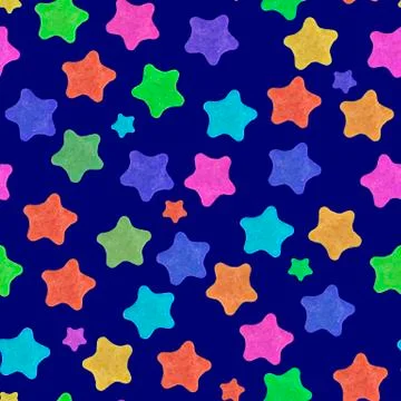 Seamless pattern. Multicolored stars on a dark blue background, blank for pri Foto stock