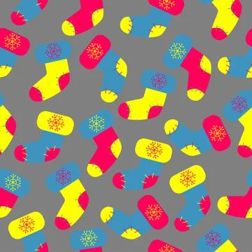 Seamless pattern of multicolored stockings on a gray background. Stock Illustration