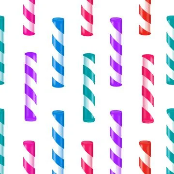 Seamless pattern with multicolored striped candy sticks on a white background Illustrazione stock