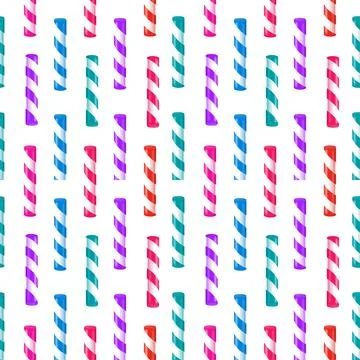 Seamless pattern with multicolored striped candy sticks on a white background Stock Illustration