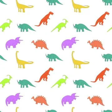 Seamless pattern with multicolors dinosaurs on the white background Stock Illustration