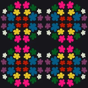 Seamless pattern with multicoloured flowers. 60's style. Design for packagi.. Stock Illustration