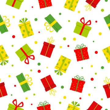 Seamless pattern with multicoloured gift boxes Stock Illustration