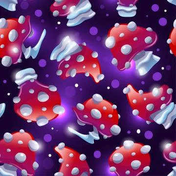 Seamless pattern with mushroom on cosmic backdrop Stock Illustration