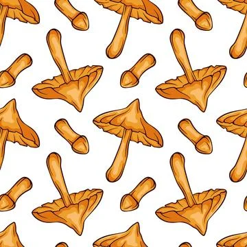 Seamless pattern of mushroom Deadly webcap in cartoon style for textile and Stock Illustration