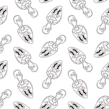 Seamless pattern of mushroom with dripping shape on white background. Groovy Stock Illustration