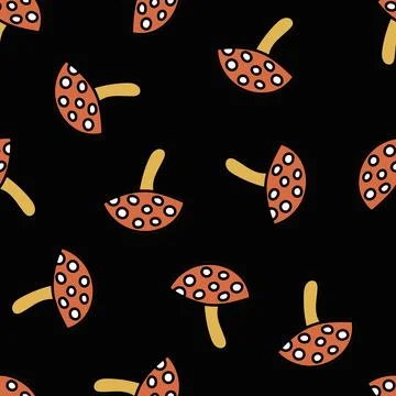 Seamless Pattern with Mushroom Fly Agaric. Red Mushroom with White Spots. Toxic Stock Illustration
