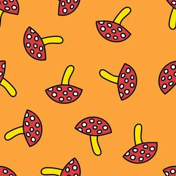 Seamless Pattern with Mushroom Fly Agaric. Red Mushroom with White Spots. Toxic Stock Illustration