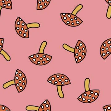 Seamless Pattern with Mushroom Fly Agaric. Red Mushroom with White Spots. Toxic Illustration