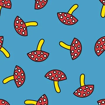 Seamless Pattern with Mushroom Fly Agaric. Red Mushroom with White Spots. T.. Stock Illustration