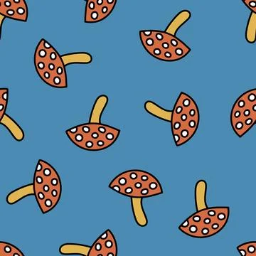 Seamless Pattern with Mushroom Fly Agaric. Red Mushroom with White Spots. Tox Stock Illustration