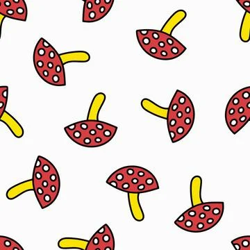 Seamless Pattern with Mushroom Fly Agaric. Red Mushroom with White Spots. T.. Stock Illustration