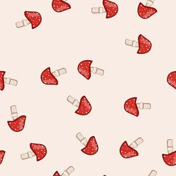 Seamless pattern mushroom fly agaric cartoon vector Stock Illustration