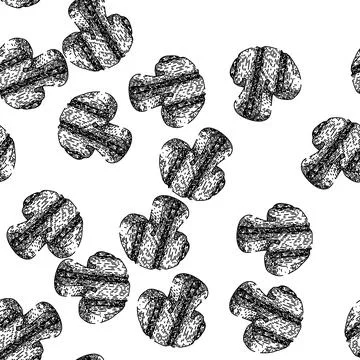 Seamless pattern mushroom grilled vegetables sketch hand drawn Stock Illustration