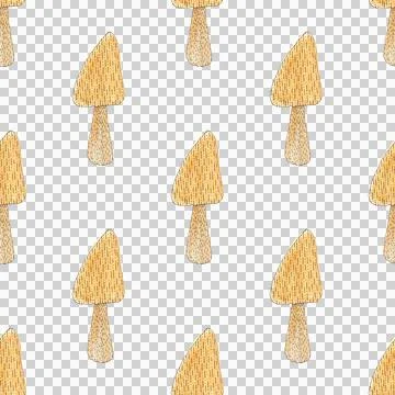 Seamless pattern of mushroom, hand drawn with watercolor and pen on white Illustrazione stock