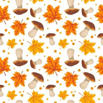 Seamless pattern with mushrooms and orange maple leaves イラスト素材