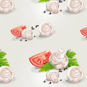 Seamless pattern with mushrooms and tomatoes Stock Illustration
