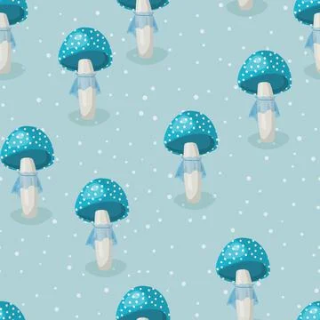 Seamless pattern with mushrooms on color background. Cute fairy mushroom. Modern Stock Illustration