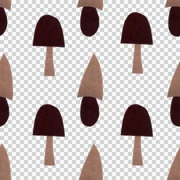 Seamless pattern of mushrooms paper collage on white background Stock Illustration