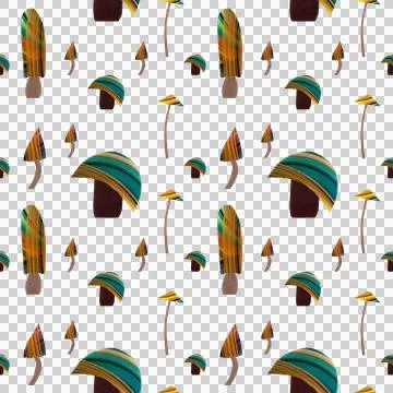 Seamless pattern of mushrooms paper collage on white background Stock Illustration