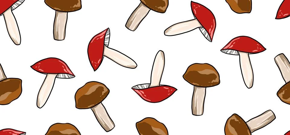Seamless pattern with mushrooms. Vector illustration in cartoon style. Stock Illustration