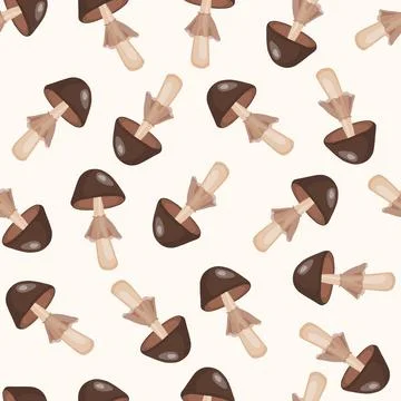 Seamless pattern with mushrooms on white background. Cute fairy mushroom. Modern Stock Illustration