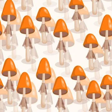 Seamless pattern with mushrooms on white background. Cute fairy mushroom. Modern Stock Illustration