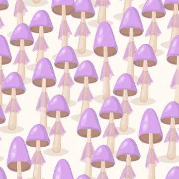 Seamless pattern with mushrooms on white background. Cute fairy mushroom. Modern Stock Illustration