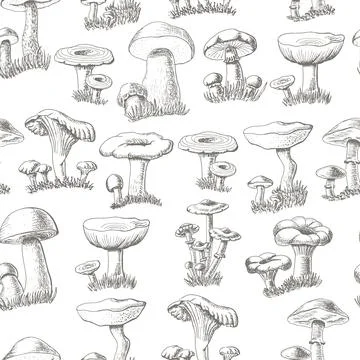 Seamless pattern with mushrooms on a white background Stock Illustration