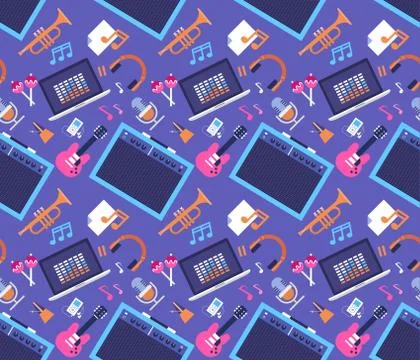 Seamless Pattern Music Instruments And Equipment Electronics Icons Stock Illustration