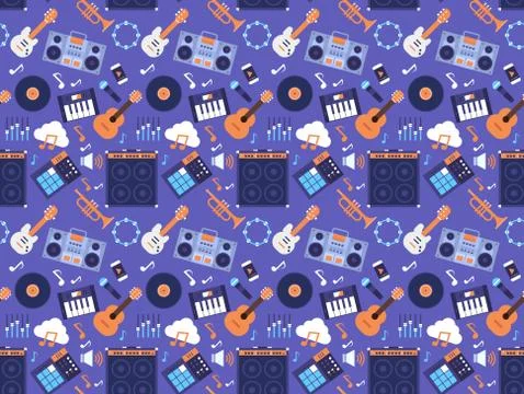 Seamless Pattern Music Instruments And Equipment Electronics Icons Stock Illustration