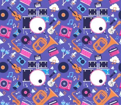 Seamless Pattern Music Instruments And Equipment Electronics Icons Stock Illustration