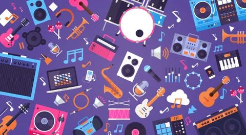 Seamless Pattern Music Instruments And Equipment Electronics Icons Stockillustratie