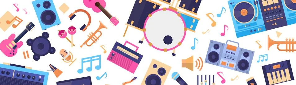 Seamless Pattern Music Instruments And Equipment Electronics Icons Stockillustratie