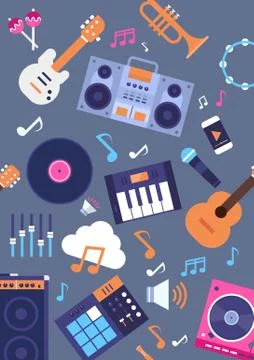 Seamless Pattern Music Instruments And Equipment Electronics Icons Stock Illustration